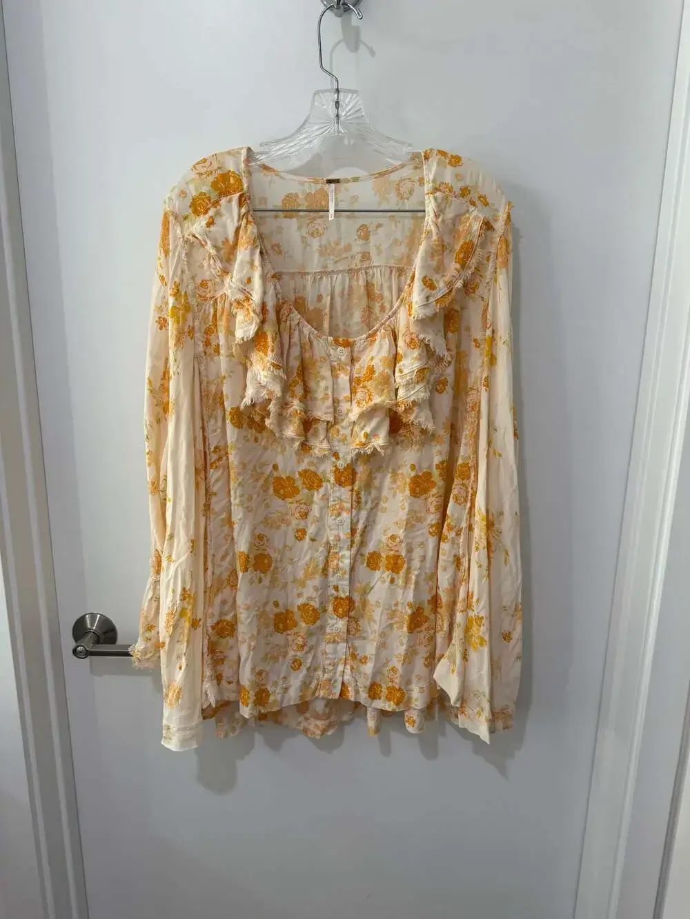 Free People Loretta Printed Oversized Ruffle Bell Sleeve Tunic Top in Tea Combo